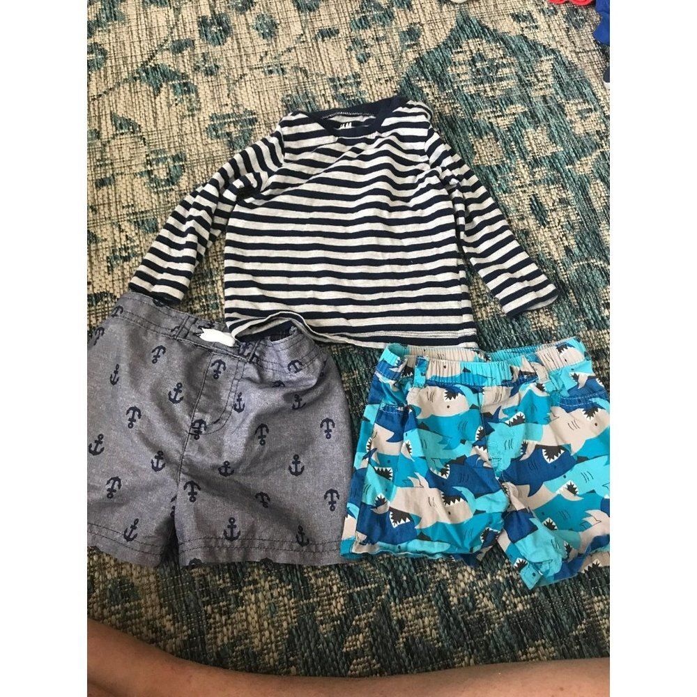 Lot Of 6-9 Month Baby Boy Shorts shirt blue striped